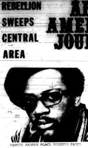 Image from news paper article about the black panther party in Seattle introducing the Black Panther Party, shows image of Curtis Harris.